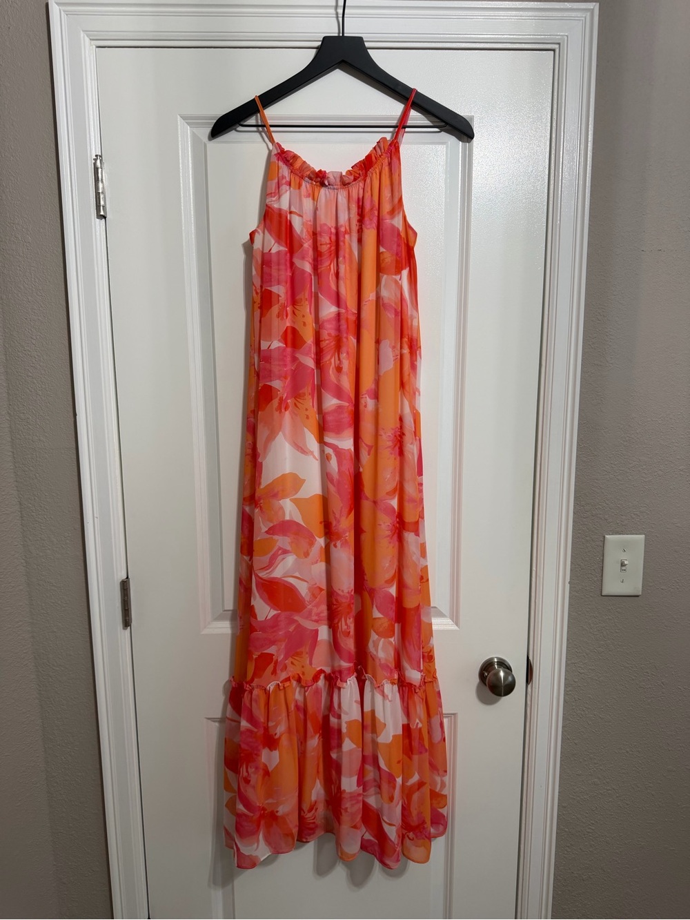 Nicole Miller Pink & Orange Floral Maxi Dress